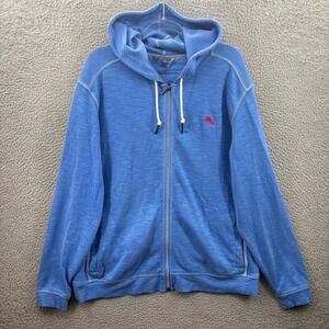 Tommy Bahama Hoodie Mens 2XL Blue Tobago Bay Full Zip Hooded Knit Sweatshirt